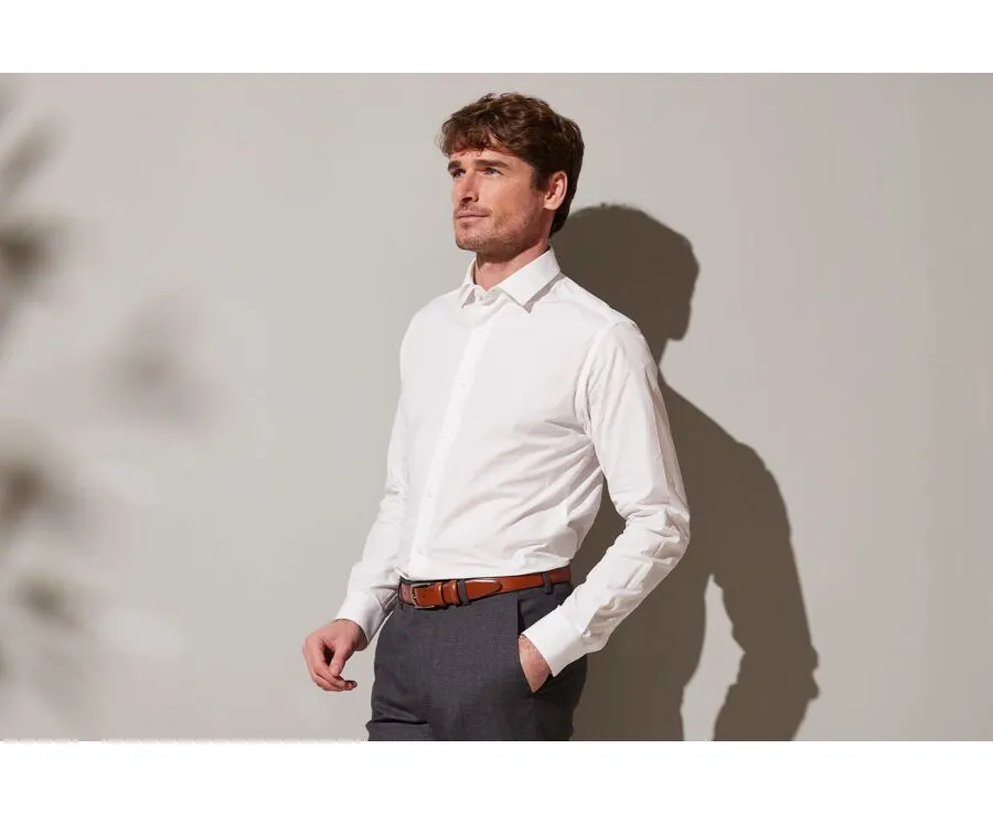 White Poplin Cotton Shirt - Straight collar - LOUIS CLASSIC