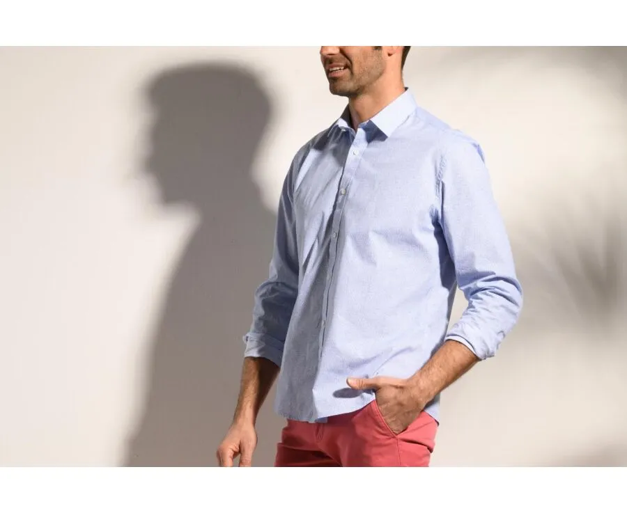 White printed shirt - blue patterns - Straight collar - THIBERT