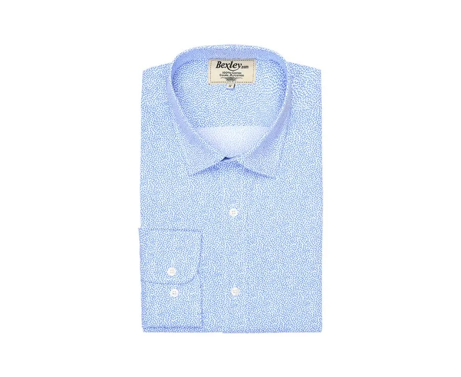 White printed shirt - blue patterns - Straight collar - THIBERT