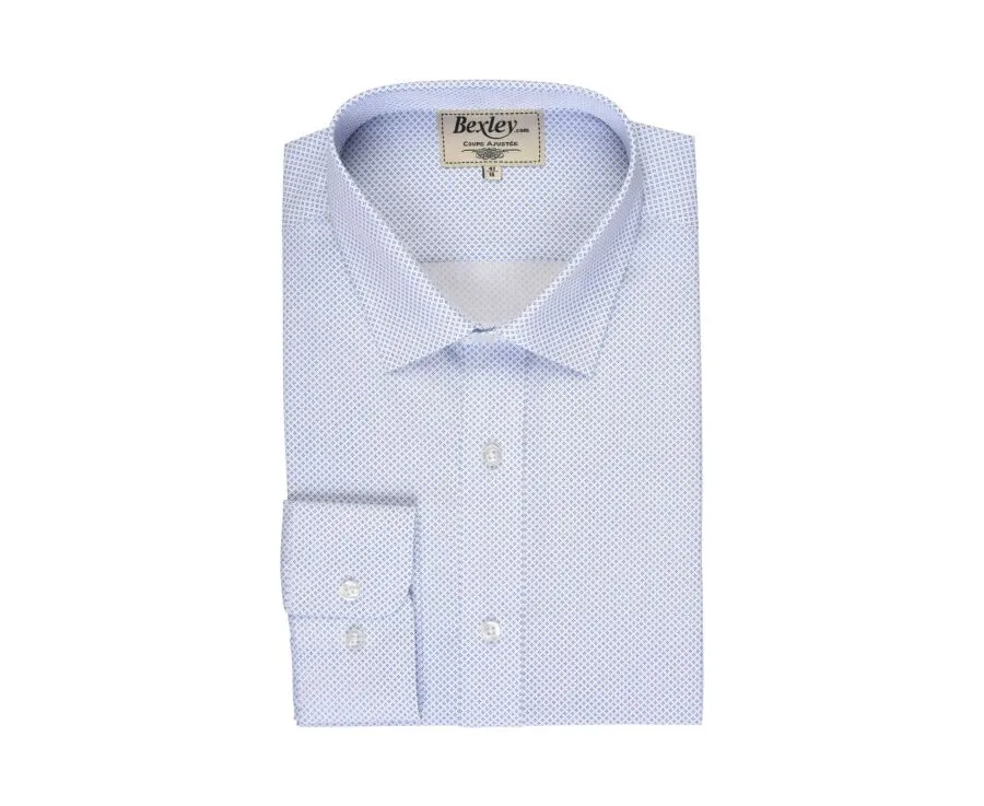 White shirt printed - blue patterns - Straight collar - ALPHONSE