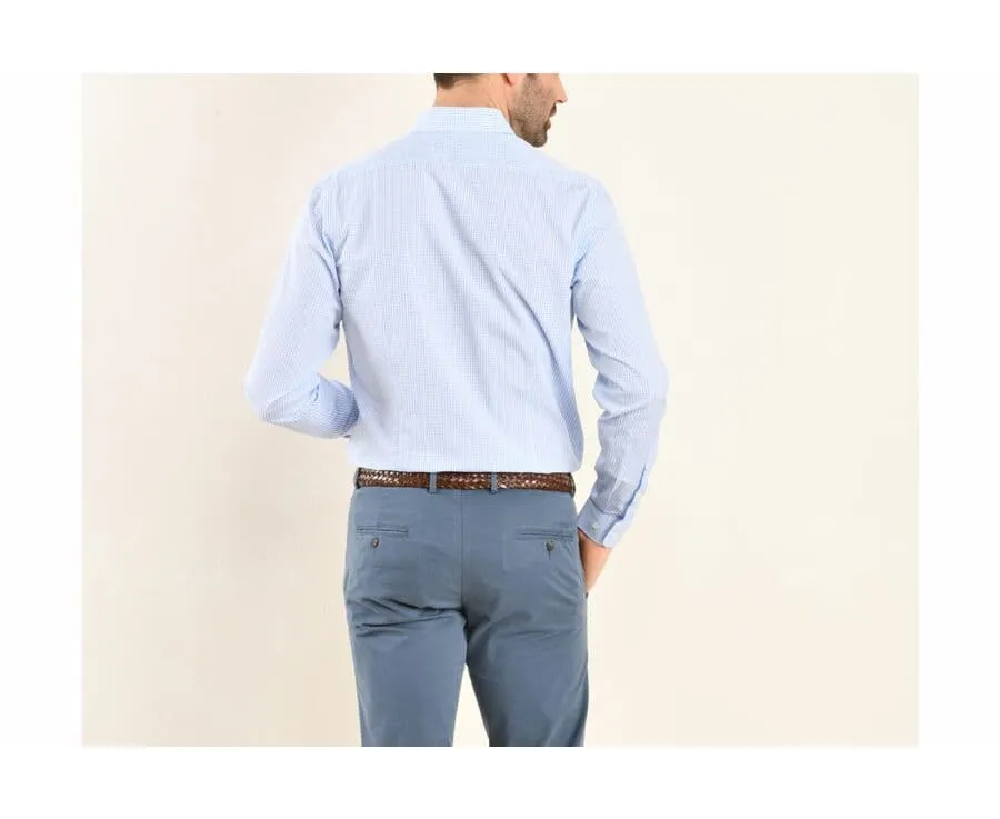 White shirt with light blue checks - Straight collar - ALFIERO