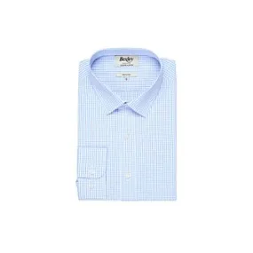 White shirt with light blue checks - Straight collar - ALFIERO