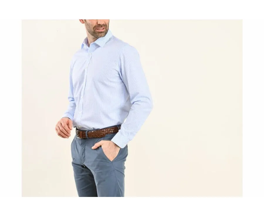 White shirt with light blue checks - Straight collar - ALFIERO