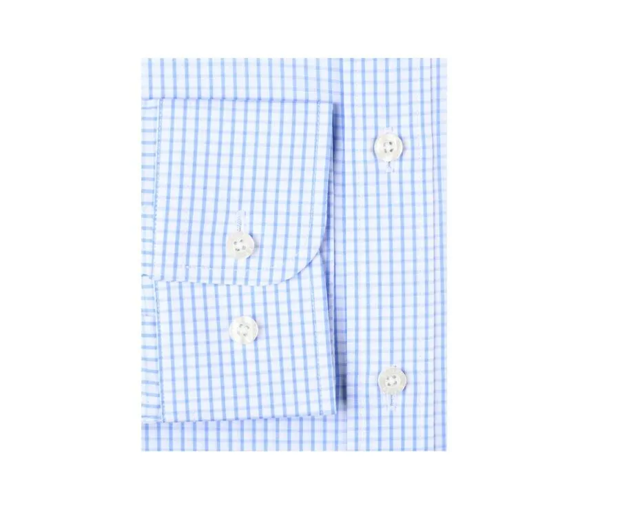 White shirt with light blue checks - Straight collar - ALFIERO