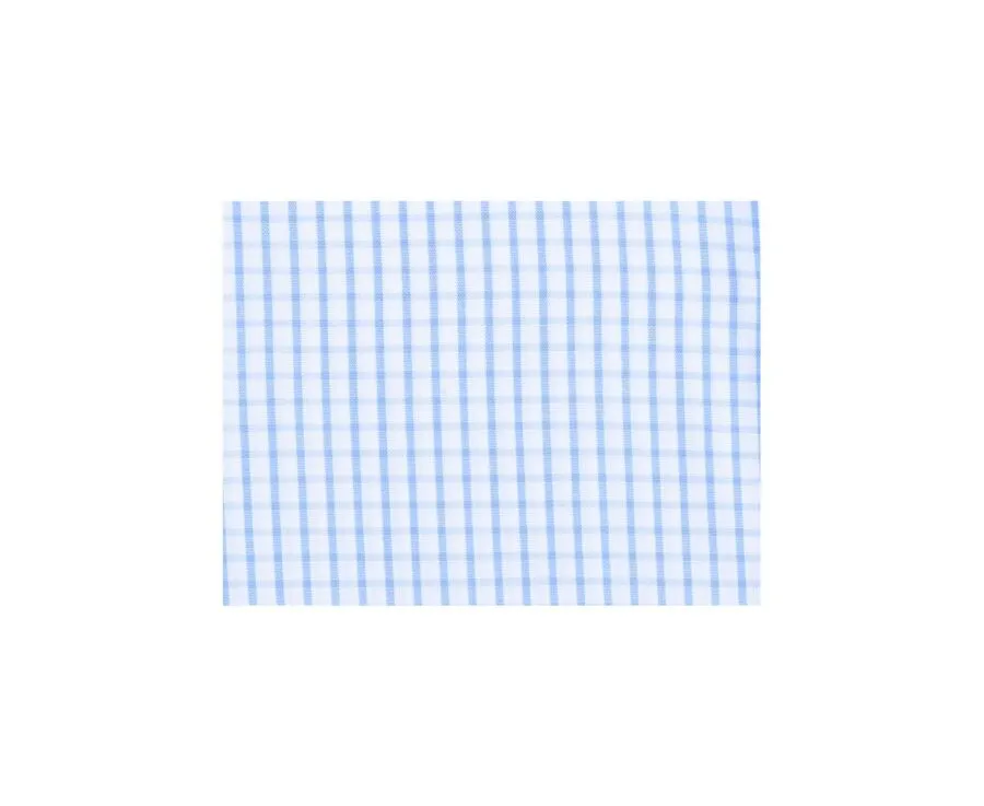 White shirt with light blue checks - Straight collar - ALFIERO