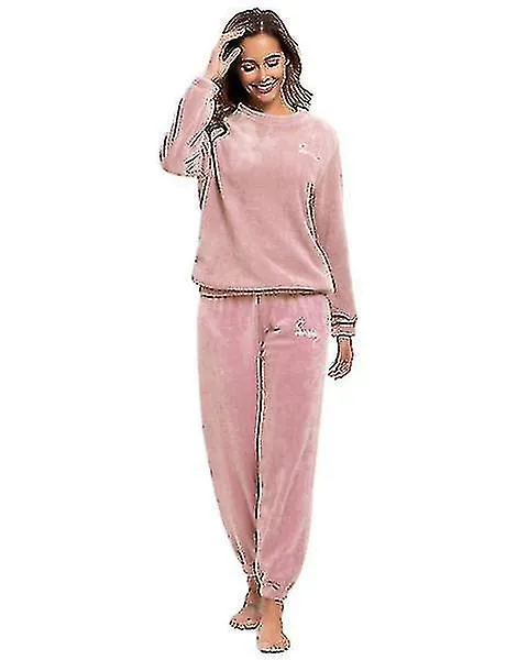 Winter Warm Pajamas Plus Fleece Top Trousers Round Neck Soft Pajamas Set