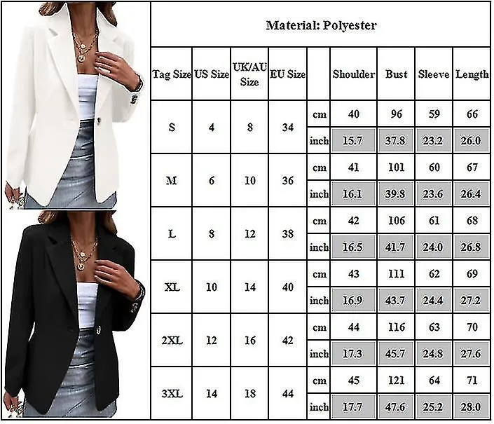 Women Fashion Plain Suit Jacket Blazer Long Sleeve Lapel Coat Business Casual Slim Fit Outerwear