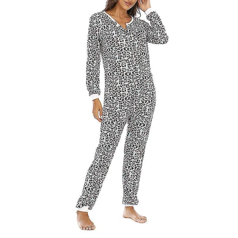 Women Printed One-piece Thermal Underwear Pajamas Homewear