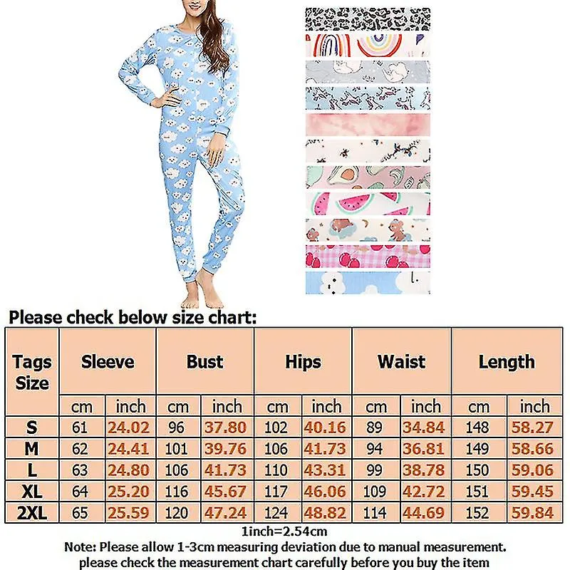 Women Printed One-piece Thermal Underwear Pajamas Homewear