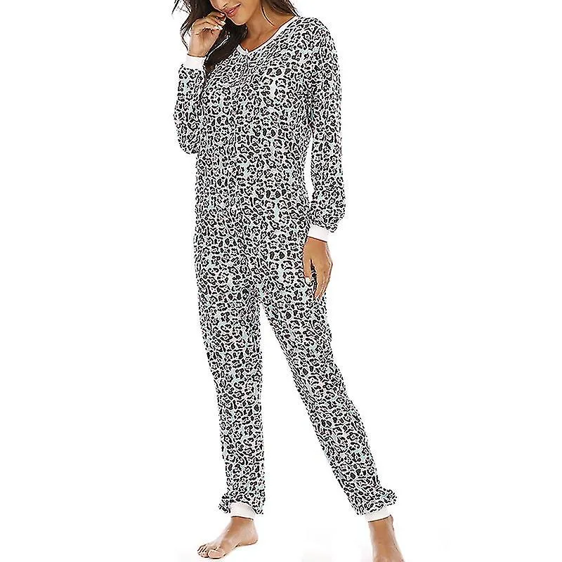 Women Printed One-piece Thermal Underwear Pajamas Homewear