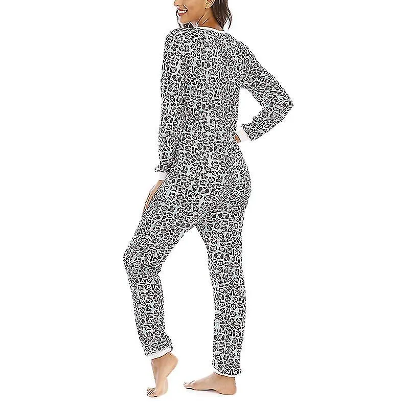 Women Printed One-piece Thermal Underwear Pajamas Homewear