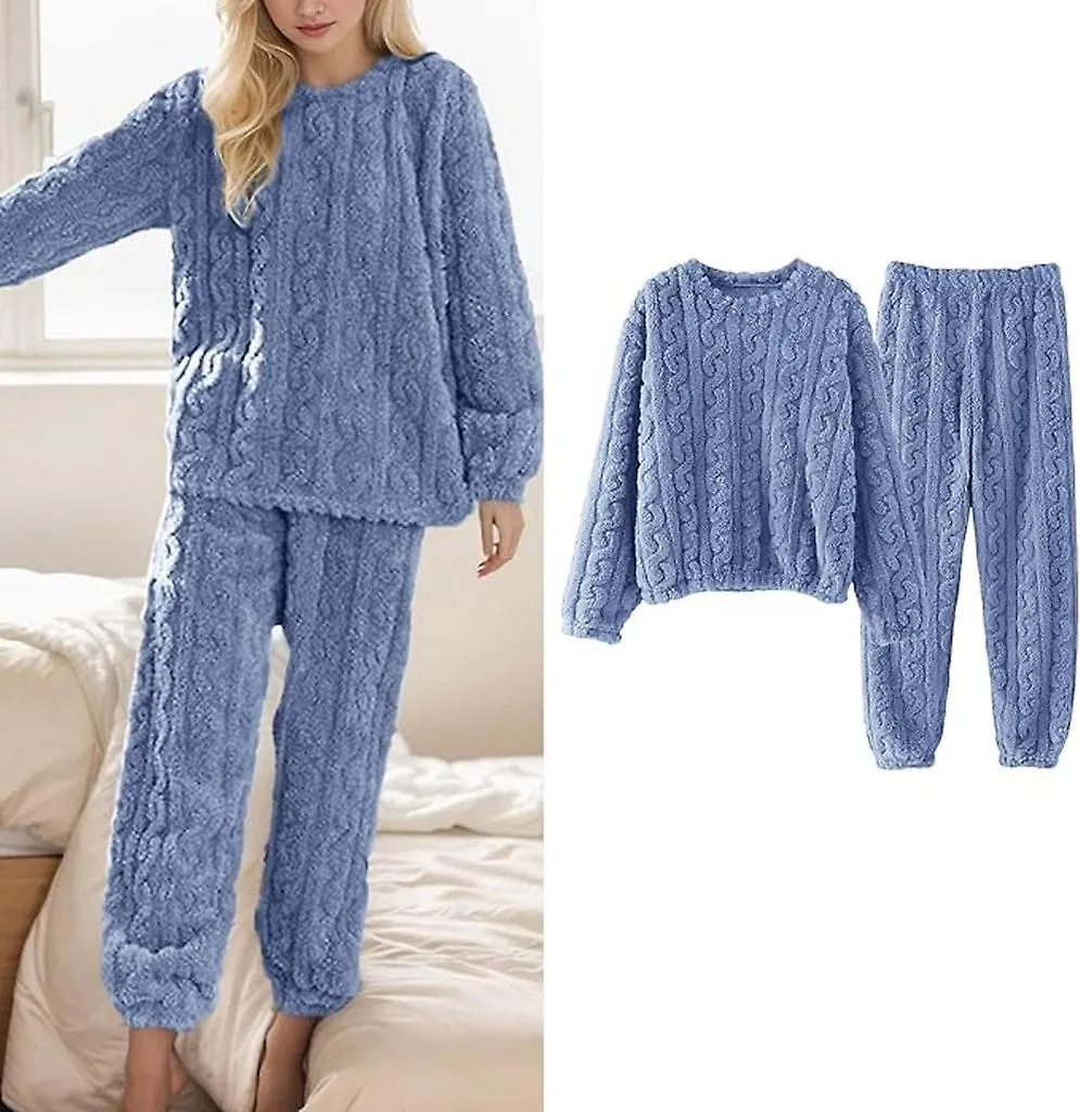 Women's Comfortable Fleece Pajamas Set Long Sleeve Cable Knit Pajamas Soft Flannel Pajamas Winter Lounge Wear