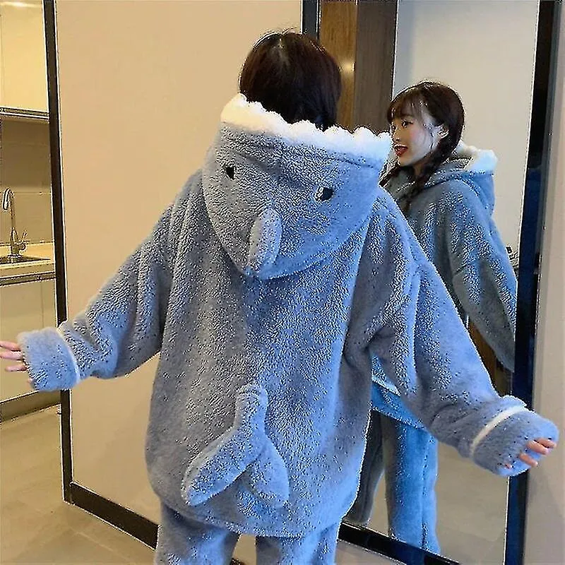 Women's Pajamas Flannel Hooded Sleepwear Kawaii Pijama Female Set With Pants Cute Pyjamas Loungewear