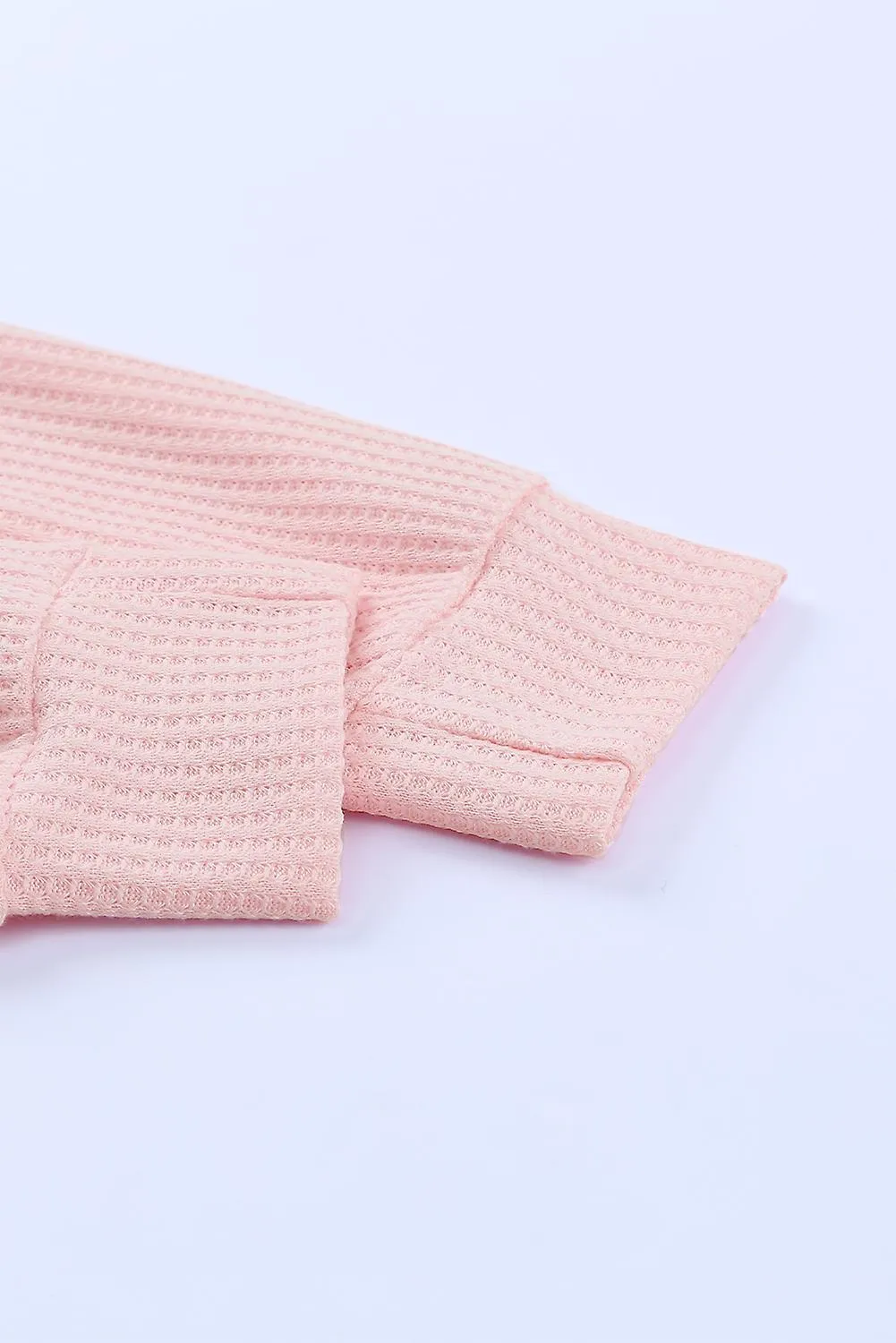 Women's Pink Thermal Waffle Knit Long Sleeve Loungewear Set