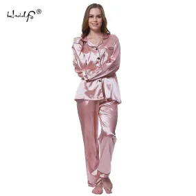 Women's silk satin pajamas set long sleeve button-down sleepwear loungewear new