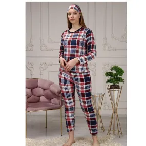 Women's square printed fleece claret pajamas set