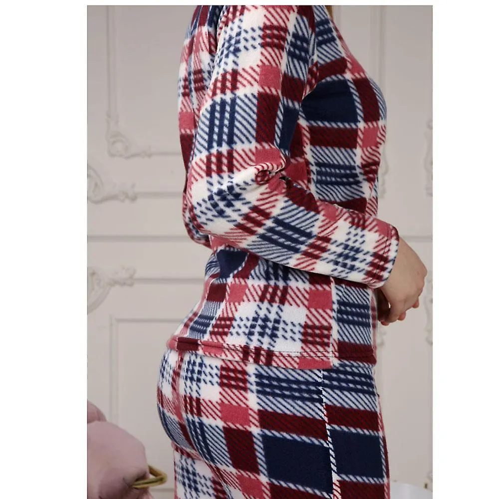 Women's square printed fleece claret pajamas set