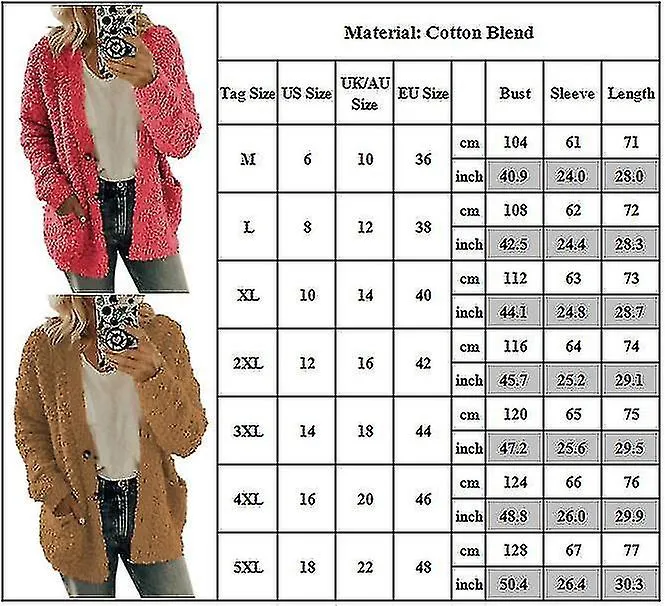 Womens Fuzzy Fluffy Pockets Coat Winter Cardigan Warm Fleece Jacket Long Sleeve Outerwear