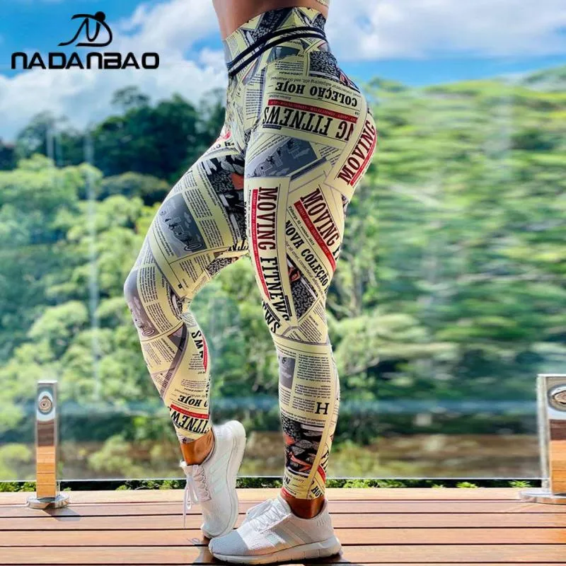 Women's Newspaper Print Leggings - High Waist Push Up Stretch Trousers