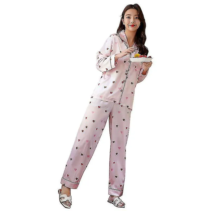 Womens Silk Satin Pajamas Loungewear Two-piece Sleepwear  Set