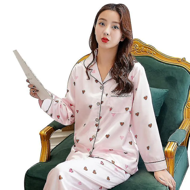 Womens Silk Satin Pajamas Loungewear Two-piece Sleepwear  Set