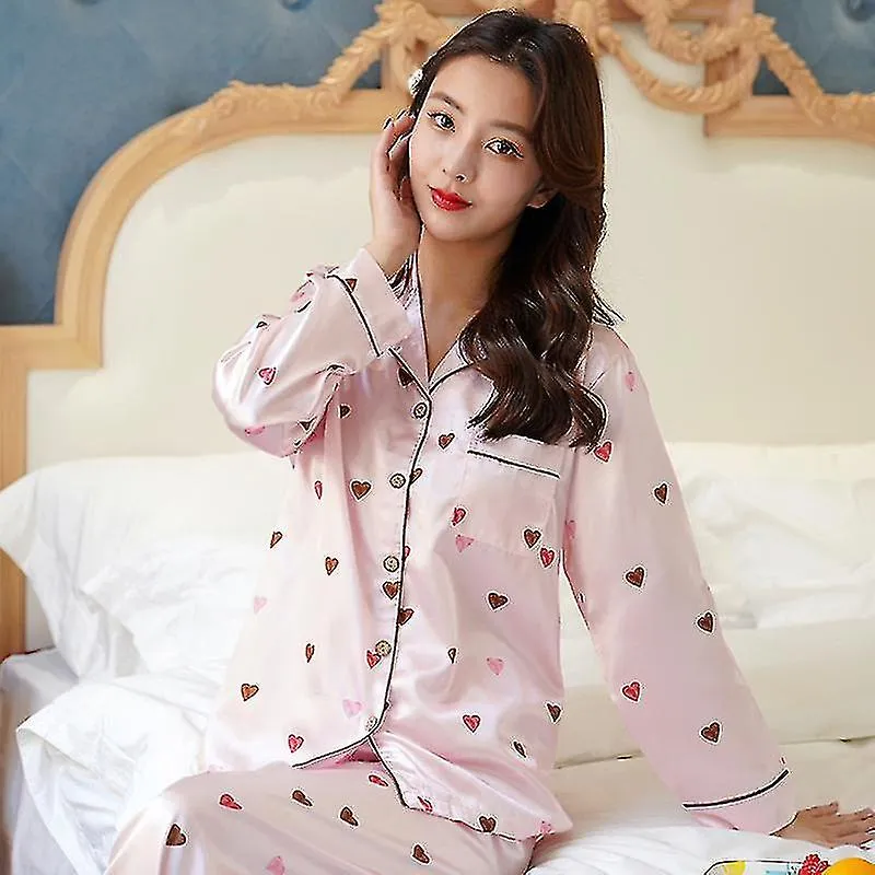 Womens Silk Satin Pajamas Loungewear Two-piece Sleepwear  Set