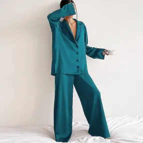 Womens Silk Satin Pajamas Two-piece Pajamas Set