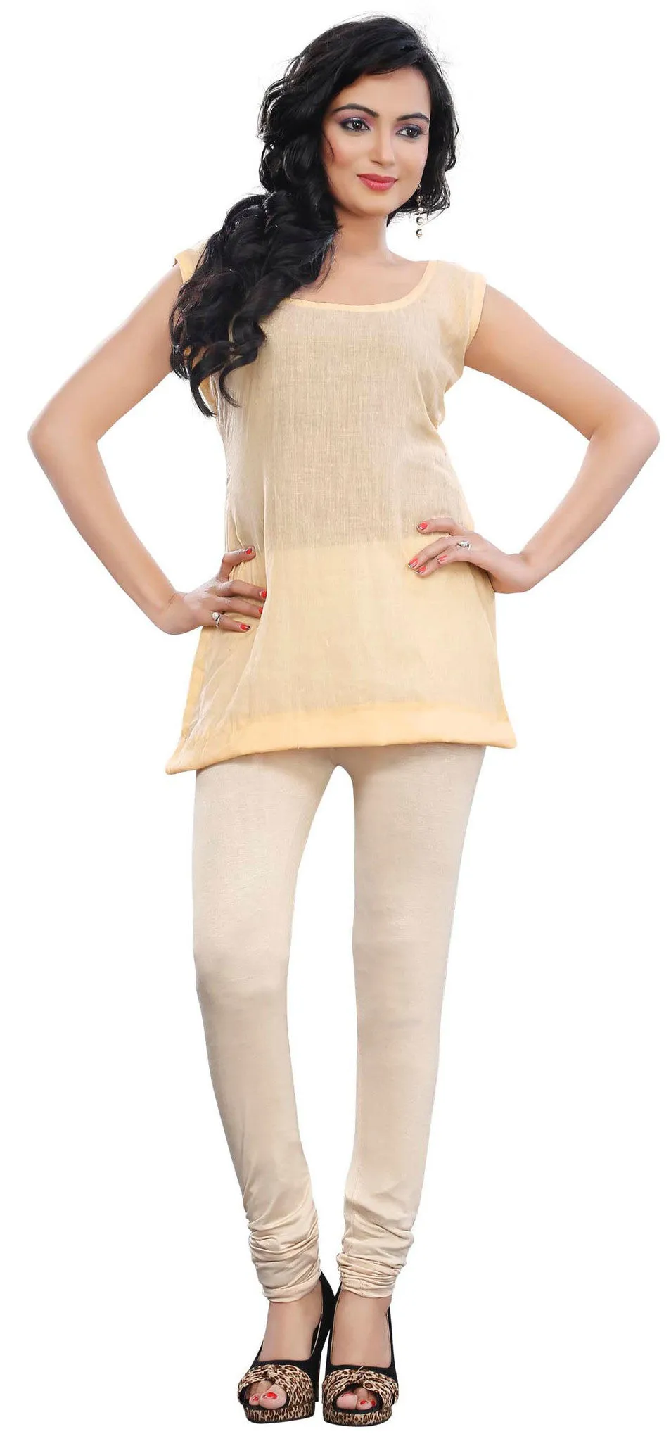 Women's Stretchable Churidar Leggings - Off-White (from India)