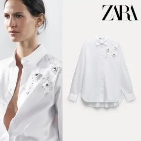 ZARA  |Casual Style Long Sleeves Cotton Party Style Elegant Style