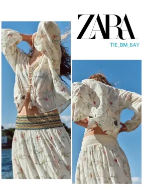 ZARA  |Flower Patterns Casual Style Long Sleeves Cotton