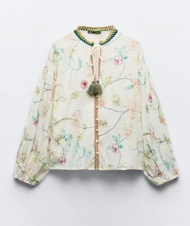 ZARA  |Flower Patterns Casual Style Long Sleeves Cotton