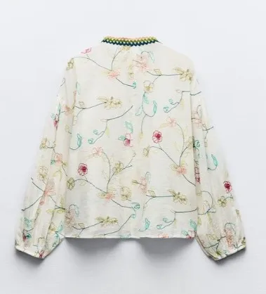 ZARA  |Flower Patterns Casual Style Long Sleeves Cotton